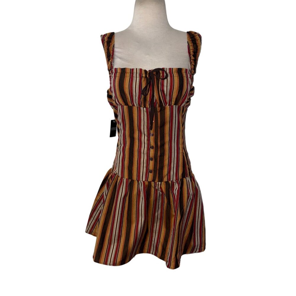 LIONESS Heart Shaped Mini Dress in Vintage Stripe Medium New Womens - Picture 4 of 12